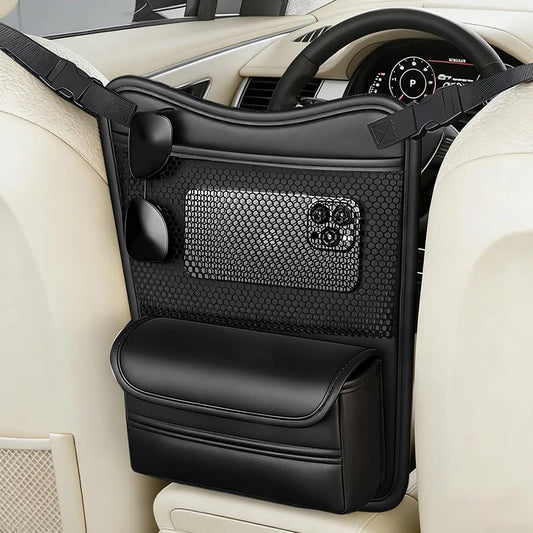 Qirelle Multi-Function Car Seat Storage Organizer — Tissue Holder & Pocket Bag