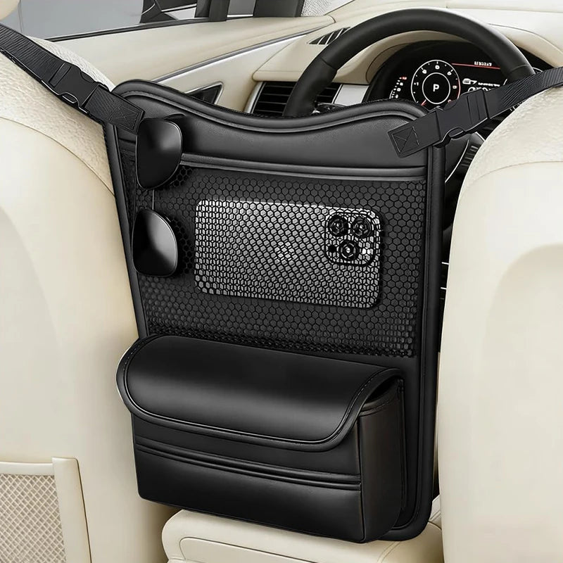 Qirelle Multi-Function Car Seat Storage Organizer — Tissue Holder & Pocket Bag